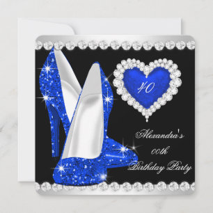 Convites Aniversário do Elegante Glitter Cobalt Blue Heart
