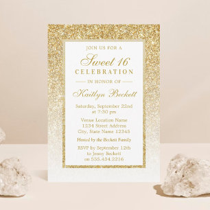 Convites Aniversário do Elegante Glitter Dourado 16