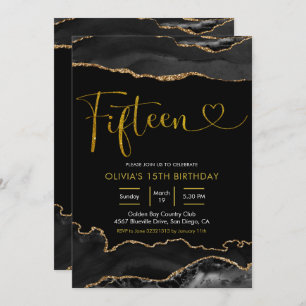 Convites Aniversário do Elegante Negro e do Dourado Agato Q