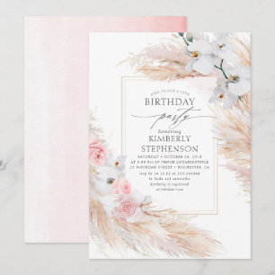 Convites Aniversário do Elegante Pampas Grass e Orquídeas