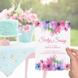 Convites Aniversário do Elegante Pink Watercolor Floral 60º