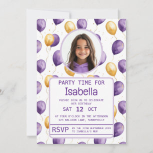 Convites Aniversário do Elegante Purple Faux Dourado Balões