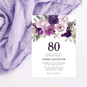 Convites Aniversário do Elegante Purple Watercolor Floral 8