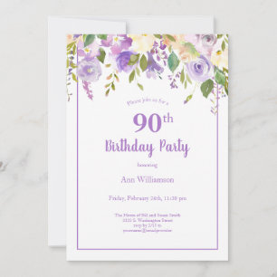Convites Aniversário do Elegante Purple Watercolor Floral 9