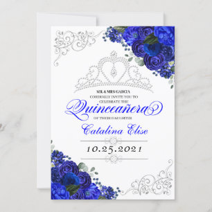 Convites Aniversário do Elegante Royal Blue Silver Quincean