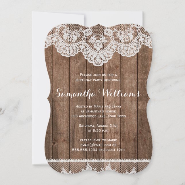 Convites Aniversário do Elegante Russo Country Wood & Lace (Frente)