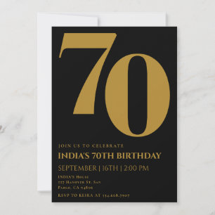 Convites Aniversário do Elegante Ssetenta Preto e Dourado 7