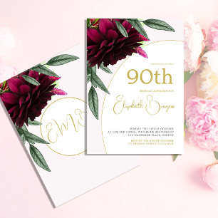 Convites Aniversário do Elegente Branco Dourado Floral de 9