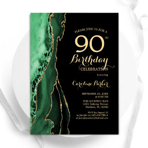 Convites Aniversário do Emerald Green Agate Dourado Black 9