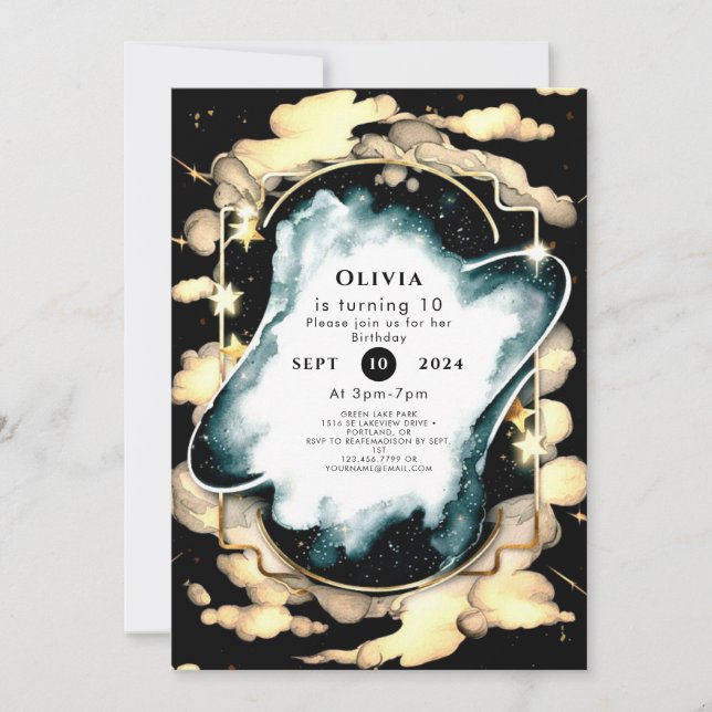 Convites Aniversário do Espaço Cósmico em Aquarela (Frente)