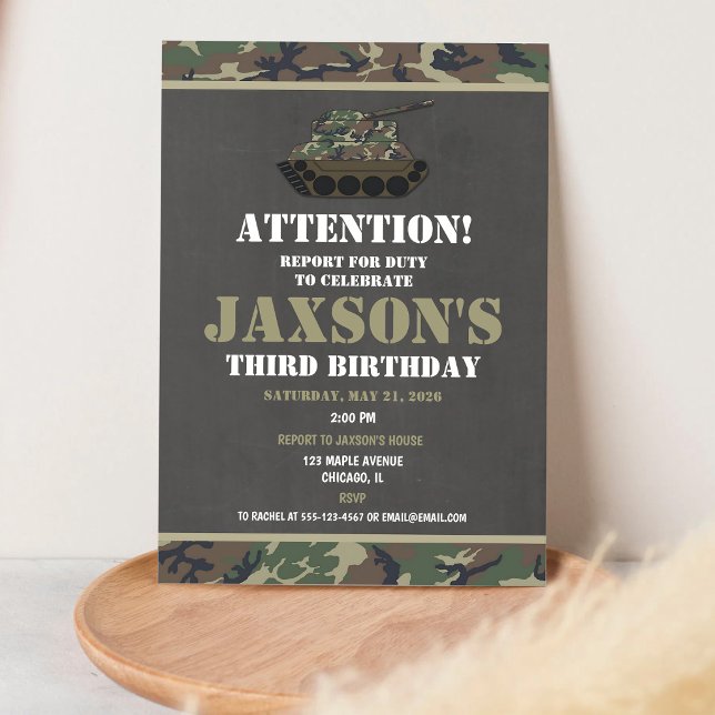 Convites Aniversário do Exército Camuflado (Criador carregado)