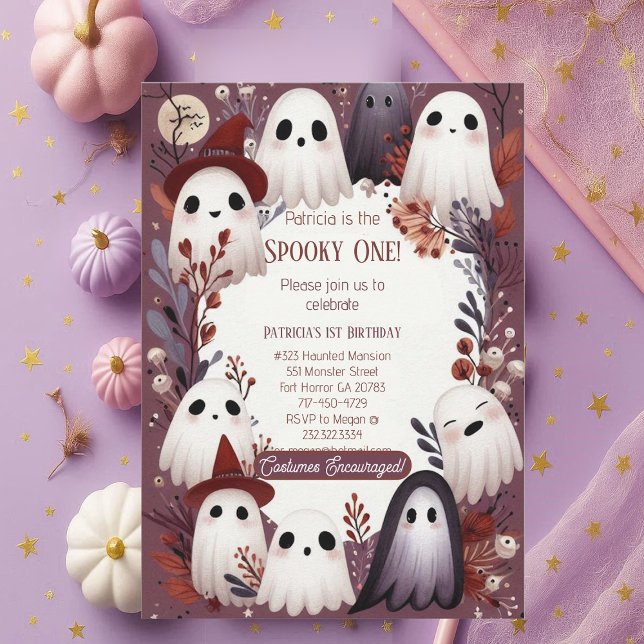 Convites Aniversário do Fantasma Ghouls Amigo de Uma Tripul (Spooky One Boo Crew Friendly Ghost Ghouls Birthday Invitation)