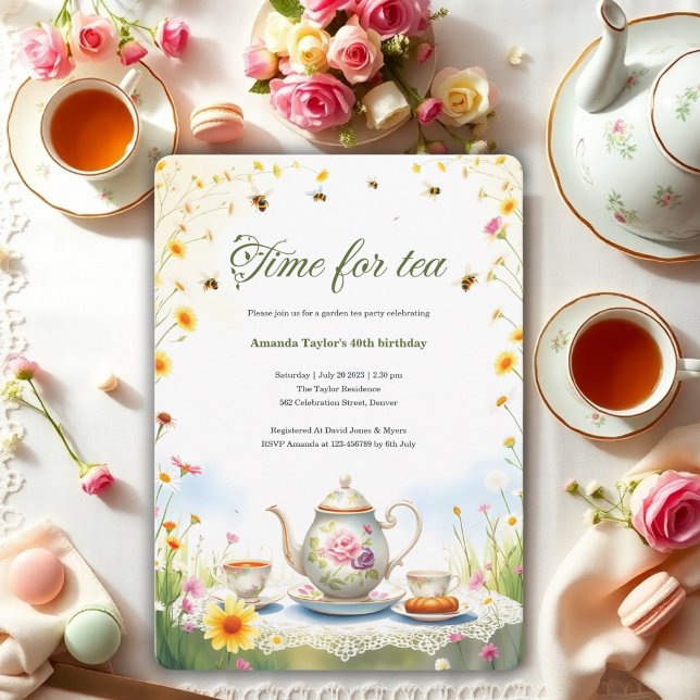 Convites Aniversário do Festa de Tea do Jardim Floral Russo (Watercolor Floral Rustic Garden Tea Party Birthday Invitation)