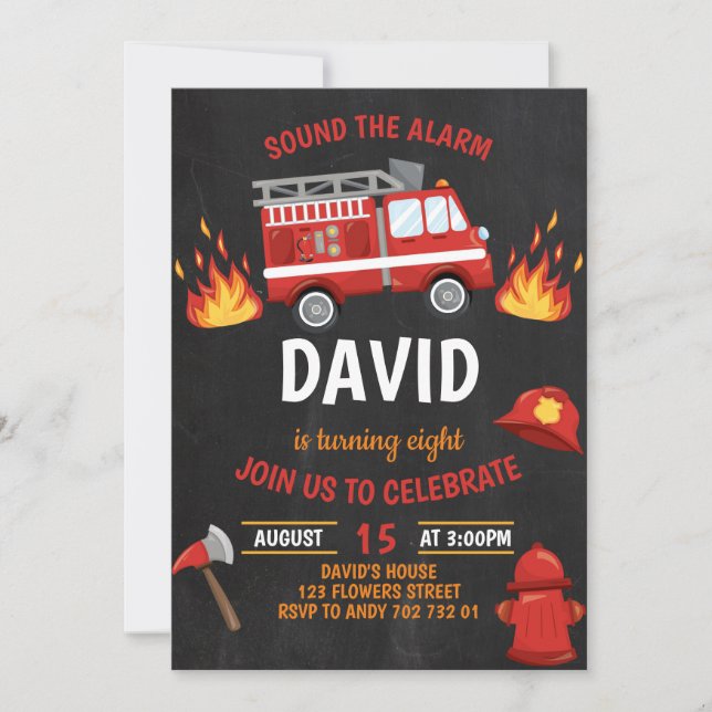 Convites Aniversário do Fireboat Boy Chalkboard (Frente)
