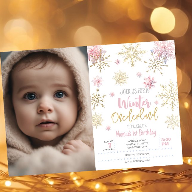 Convites Aniversário do floco de neve com brilho de inverno (Criador carregado)