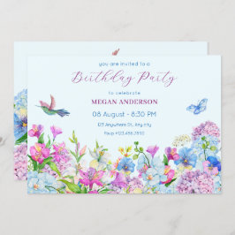 Convites Aniversário do Flor Azul Purple Watercolor