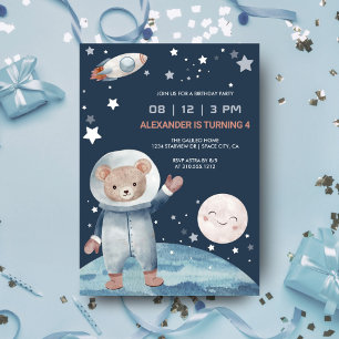 Convites Aniversário do Foguete Espacial do Astronauta Urso