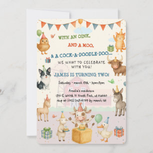 Convites Aniversário do Fundo de Aquicultura Oink Baa Moo F