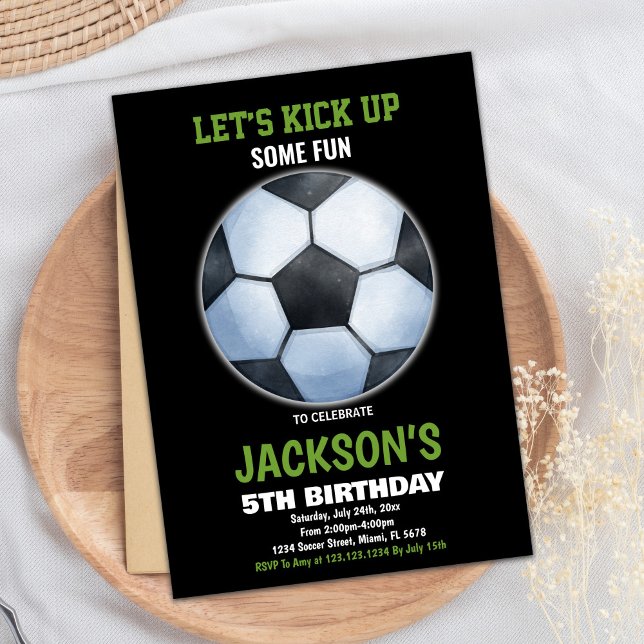 Convites Aniversário do Futebol Negro Verde (Green Black Soccer Floor Soccer Birthday Invitation)