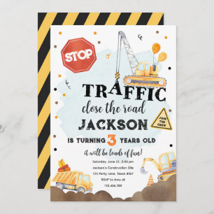 Convites Aniversário do Garoto-Caminhão de Construção Amare