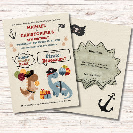 Convites Aniversário do Garoto Gêmeo Pirata Dinossauro Pira