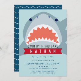 Convites Aniversário do Garoto Piscina Azul-Claro-Tubarão