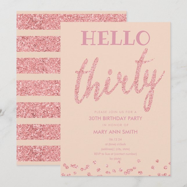 Convites Aniversário do Glitter de Blush de rosa Dourado "H (Frente/Verso)