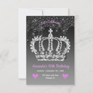 Convites Aniversário do Glitter de Coroa Personalizada