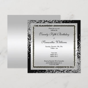 Convites Aniversário do Glitzy Silver Confetti 25