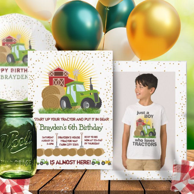 Convites Aniversário do Green Trator 🚜 Foto de Fazenda (Green Tractor 🚜 Farm Photo Keepsake Birthday Invitation)