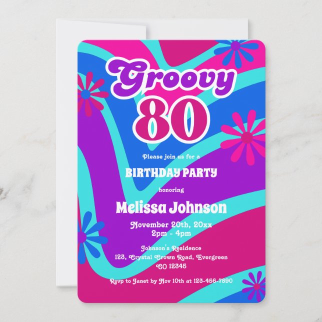 Convites Aniversário do Groovy 80 Purple Daisies (Frente)