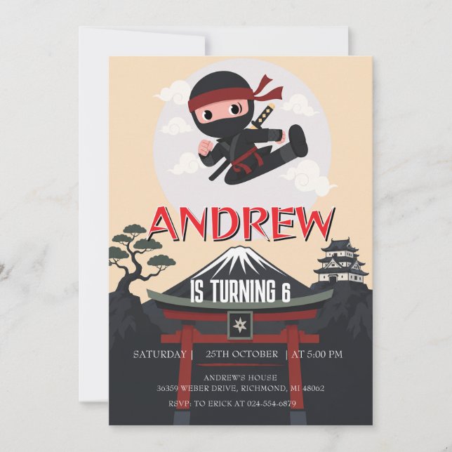 Convites Aniversário do Guerreiro Ninja Personalizado  (Frente)