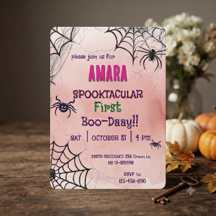 Convites Aniversário do Halloween Rosa e aranhas Halloween