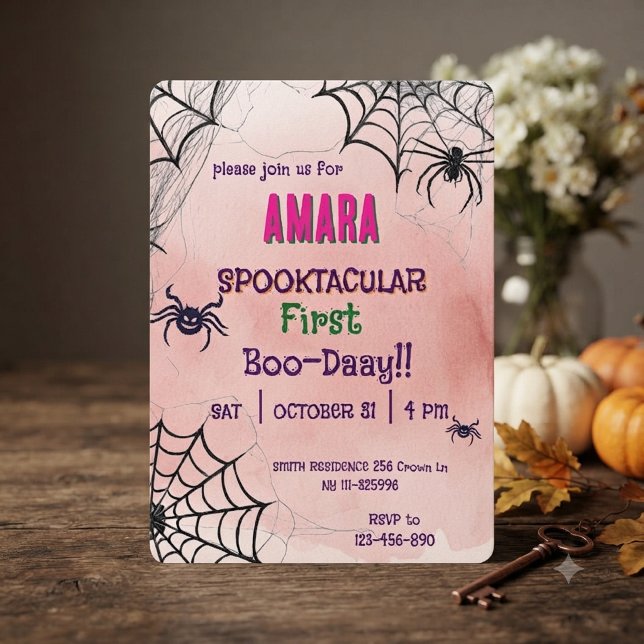 Convites Aniversário do Halloween Rosa e aranhas Halloween  (Criador carregado)