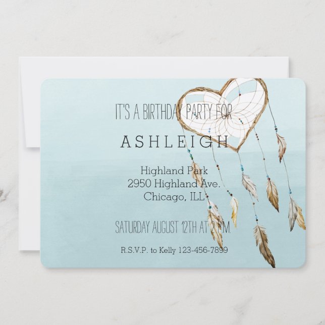 Convites Aniversário do Heart Dream Catcher (Frente)