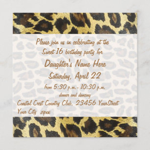 Convites Aniversário do impressão dourado do leopardo 16o