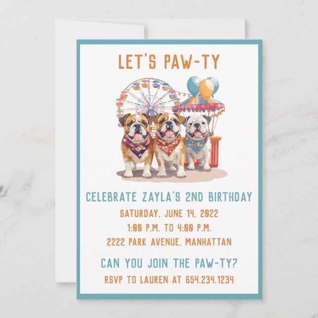 Convites Aniversário Do Inglês Bulls Num Carnaval (Frente)