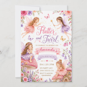 Convites Aniversário do Jardim das Fadas Flutter e Twirl