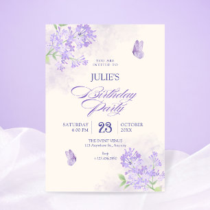 Convites Aniversário do jardim floral roxo