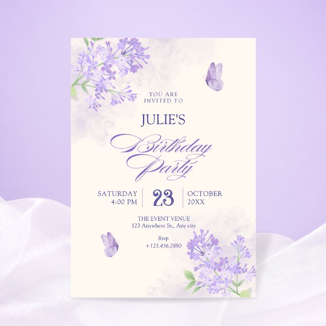 Convites Aniversário do jardim floral roxo (Criador carregado)