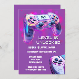 Convites Aniversário do jogador de garotas néon cor de rosa