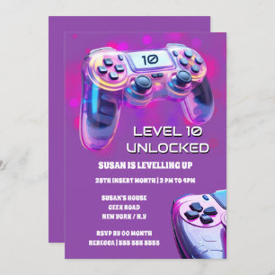 Convites Aniversário do jogador de garotas néon cor de rosa