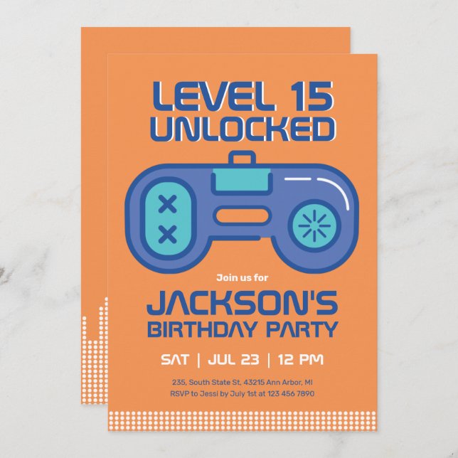 Convites Aniversário do Jogador de Vídeo Gamer Boy para Jog (Frente/Verso)