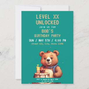 Convites Aniversário do Jogador do Teal & Brown Bear