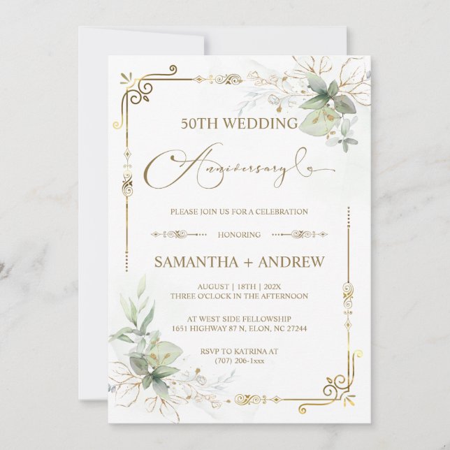 Convites Aniversário do Jubileu Dourado Personalizável (Frente)