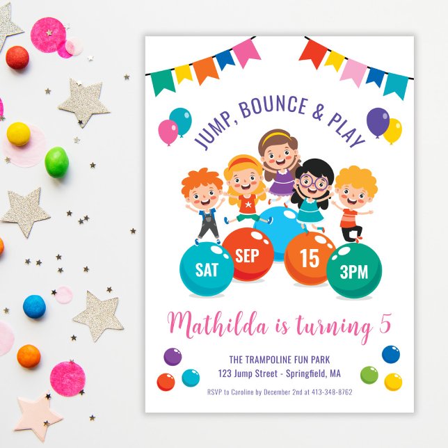 Convites Aniversário do Jump Bonde Play Indoor Playground P (Jump Bounce Play Indoor Playground Party Birthday Invitation)