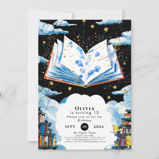 Convites Aniversário do Livro de Histórias Mágicas de Conto (Frente)