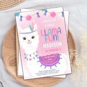 Convites Aniversário do Llama Rosa e Roxo Editável