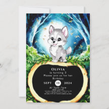 Aniversário do Lobo de Aquarela Personalizada