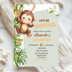 Convites Aniversário do Macaco da Savana Verde Vamos Começa